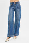 RISEN Mid Rise Fit Wide Baggy Front Seam Jeans