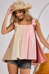 Frill Shoulder Strap Color Block Bodice Top-Reef Love