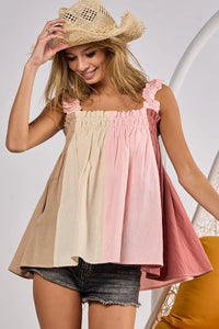 Frill Shoulder Strap Color Block Bodice Top-Reef Love
