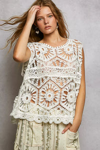 POL Openwork Floral Crochet Tank, Ivory-Tank Top-Reef Love