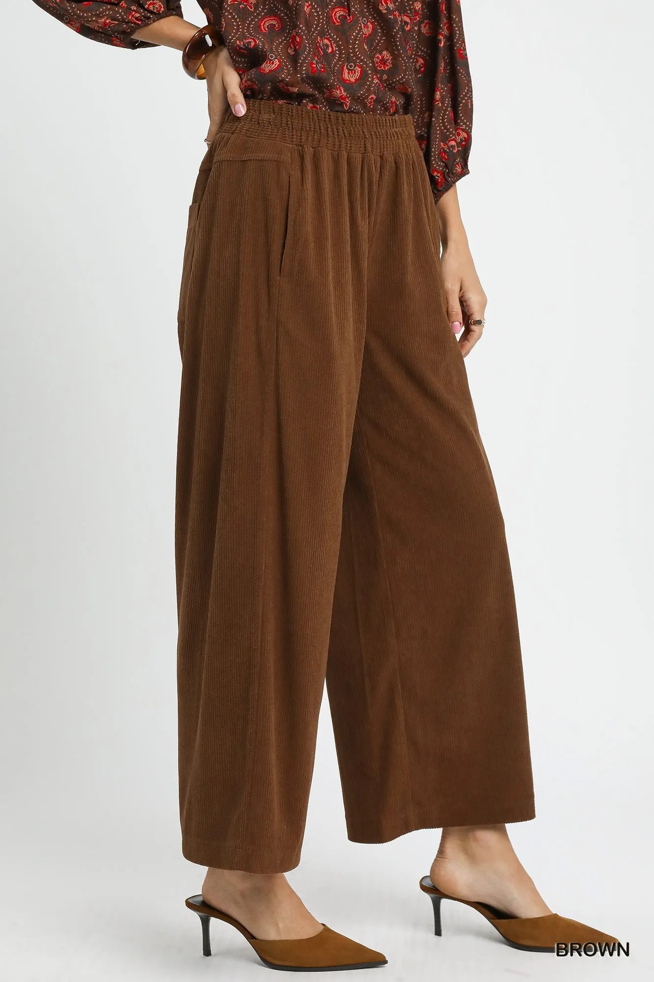 Mocha Wide-Leg Cropped Corduroy Pants