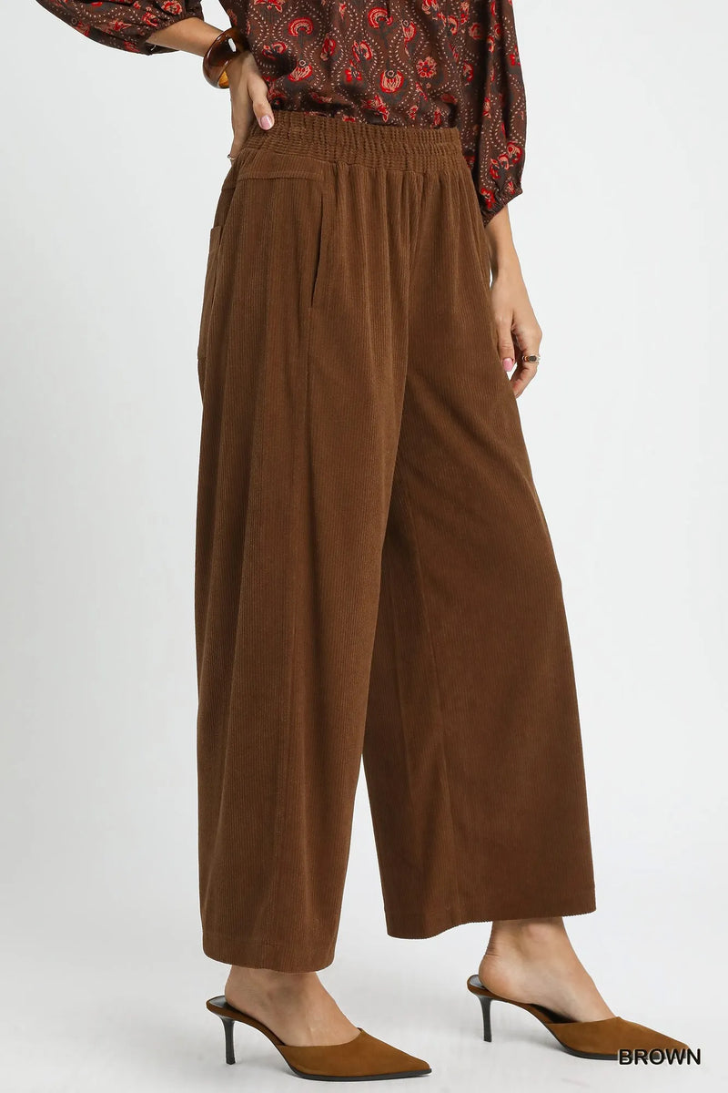 Mocha Wide-Leg Cropped Corduroy Pants