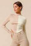 Taupe Color Block Fitted Crop Sweater