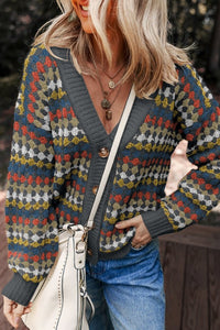 Dotty Knit Button-Up V-Neck Sweater Cardigan-JUNIPER BLVD-Reef Love