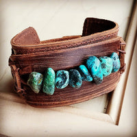 Leather Cuff Bracelet with Large Natural Turquoise Chunks-The Jewelry Junkie-Reef Love