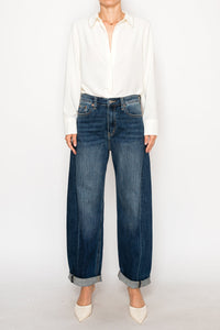 CLEO High Rise Relaxed Tapered Dark Wash Barrel Jeans-DENIM (NEW)-Reef Love