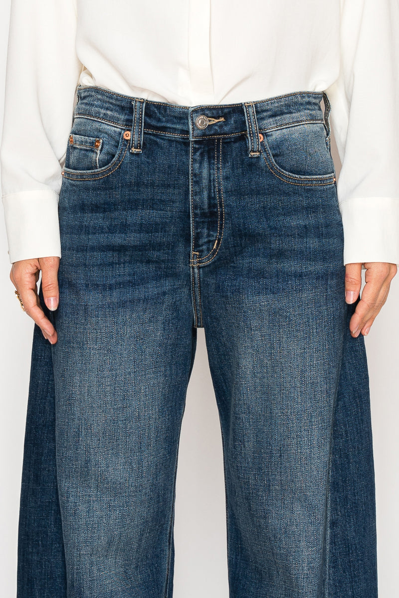 CLEO High Rise Relaxed Tapered Dark Wash Barrel Jeans-DENIM (NEW)-Reef Love