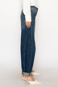 CLEO High Rise Relaxed Tapered Dark Wash Barrel Jeans-DENIM (NEW)-Reef Love