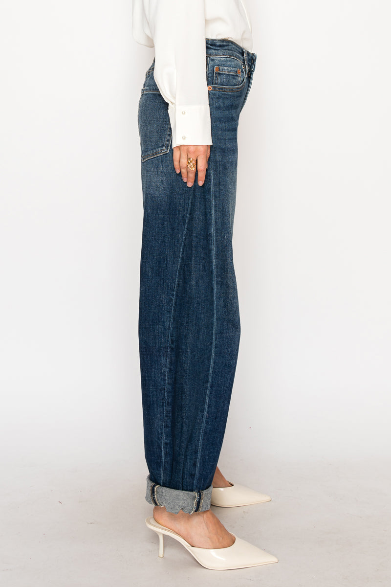 CLEO High Rise Relaxed Tapered Dark Wash Barrel Jeans-DENIM (NEW)-Reef Love