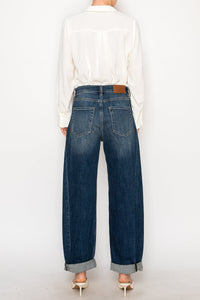CLEO High Rise Relaxed Tapered Dark Wash Barrel Jeans-DENIM (NEW)-Reef Love