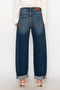 CLEO High Rise Relaxed Tapered Dark Wash Barrel Jeans-DENIM (NEW)-Reef Love