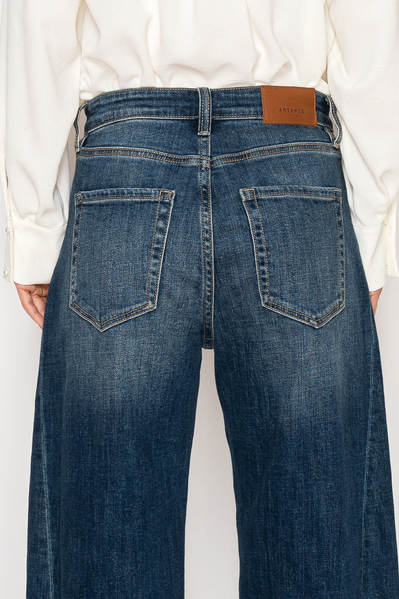 CLEO High Rise Relaxed Tapered Dark Wash Barrel Jeans-DENIM (NEW)-Reef Love