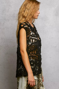 POL Openwork Floral Crochet Tank, Black-Tank Top-Reef Love