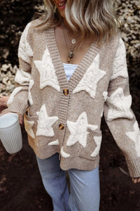 Star Sherpa Textured Sweater Cardigan-JUNIPER BLVD-Reef Love
