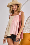 Frill Shoulder Strap Color Block Bodice Top-Reef Love