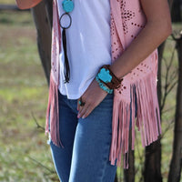 Blue Turquoise Slab on Dusty Leather Cuff Bracelet-The Jewelry Junkie-Reef Love