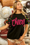 Shop BiBi Metallic Letter Spangle Raglan Puff Sleeve Top-available at Reef Love online boho-chic boutique