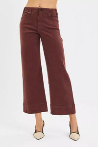 RISEN Tummy Control High Rise Crop Wide Pants, Cocoa Brown-RISEN-Reef Love