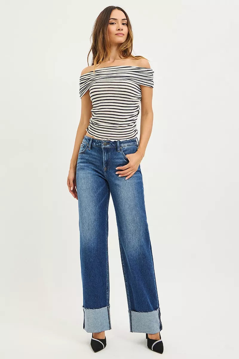 RISEN Tall Girl Friendly Wide Straight Jeans With Wide Cuff, Dark Wash-RISEN-Reef Love