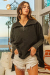 Quilted Vintage Washed Half Zip Sweatshirt