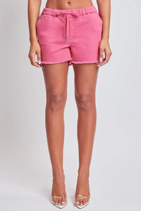 Pink Drawstring Raw Hem Denim Shorts-YMI Jeanswear-Reef Love