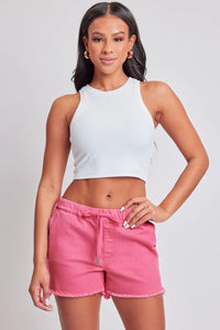 Pink Drawstring Raw Hem Denim Shorts-YMI Jeanswear-Reef Love