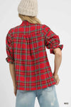 Festive Plaid V-Neck Blouse