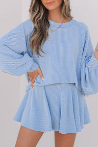 Corded Top and Ruffle Mini Skirt Outfit Set-Reef Love