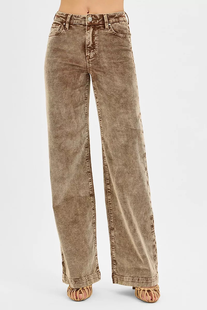 RISEN Mocha High Rise Wide Leg Corduroy Jeans