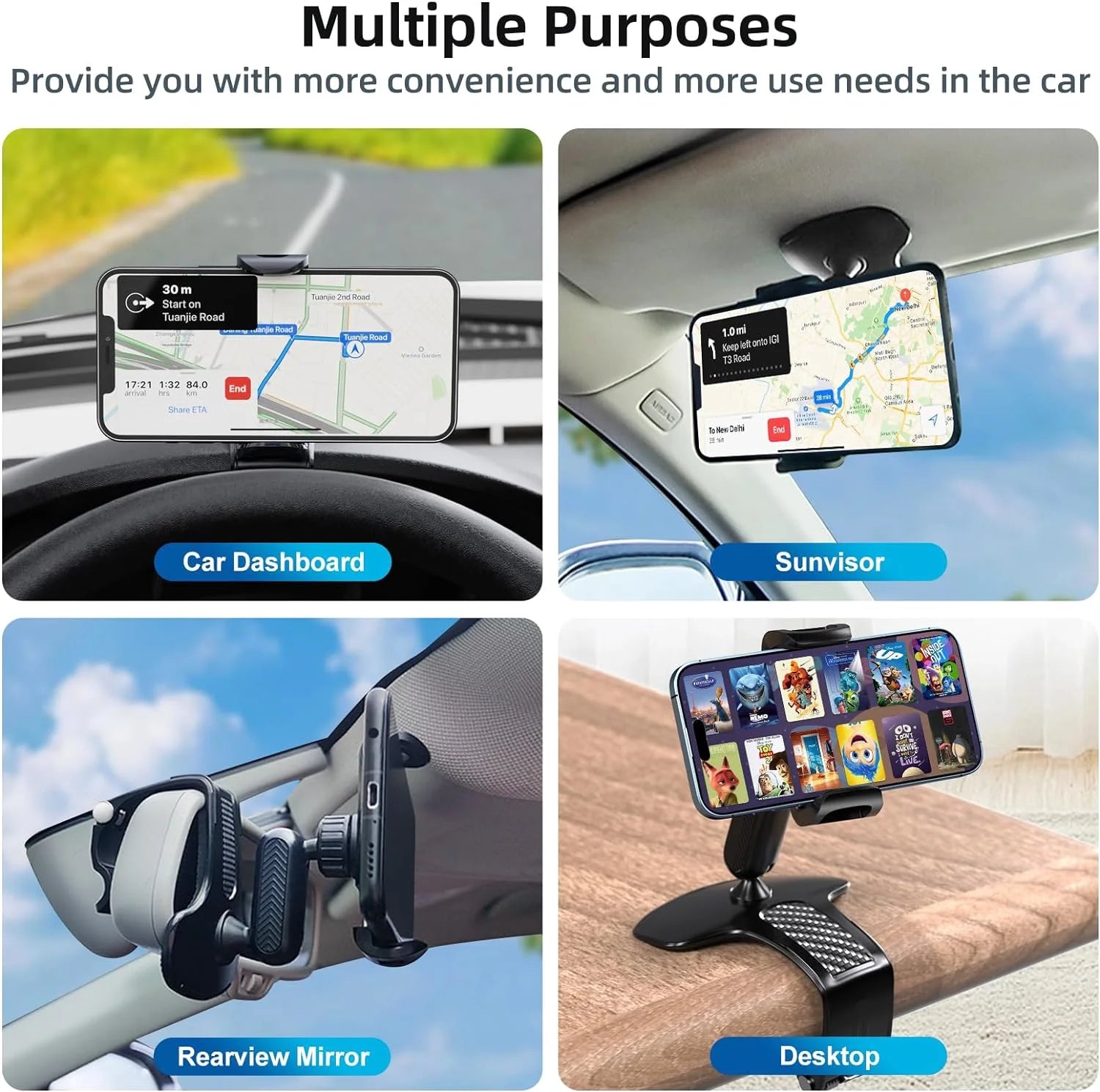 Universal 360 Dashboard Cell Phone Holder, Upgrade Clip Car Phone Holder Mount for Dashboard 360 Degree Rotation Dash Board Phone Mount Fit for Iphone,Samsung,Google,Nokia, 4 to 7" Smartphones