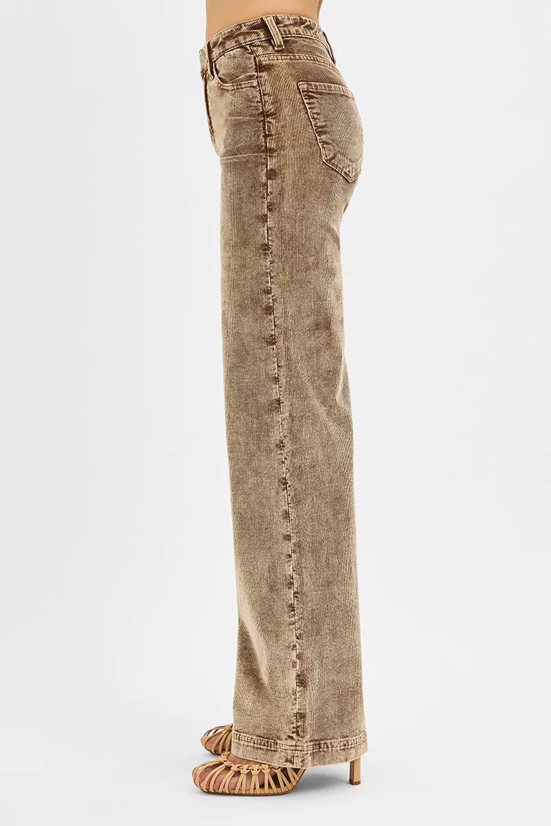 RISEN Mocha High Rise Wide Leg Corduroy Jeans
