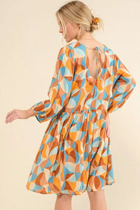 Printed Open Back Puff Sleeve Casual Dress-The printed open back puff sleeve casual dress is a trendy and playful option for a fun and stylish look. The printed design adds a pop of color to the dress.-Reef Love Boho-Chic Boutique