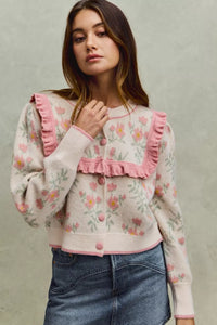 Flower With Ruffle Detailing Sweater Cardigan-So Me-Reef Love