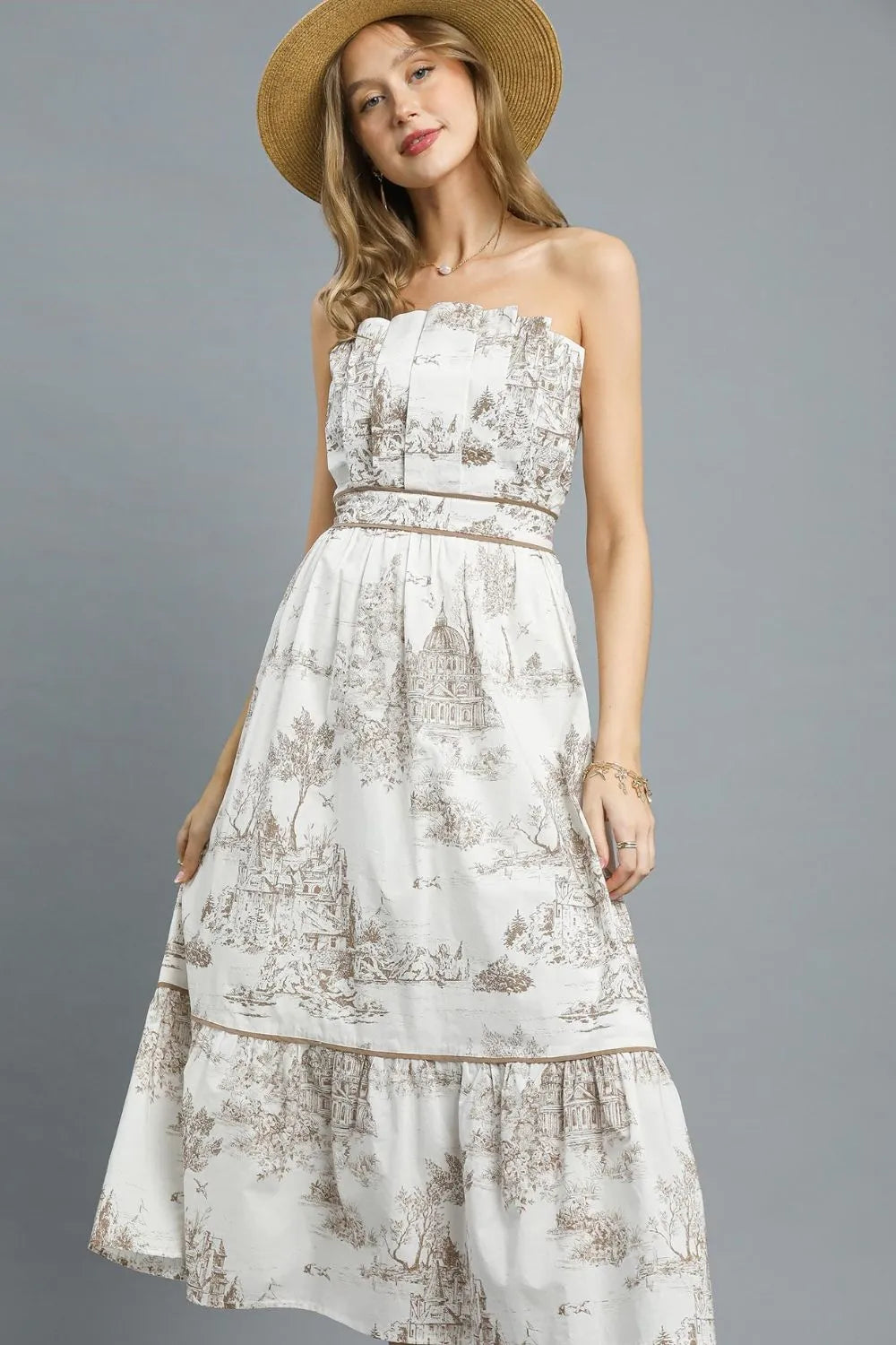 Printed Toile Tiered Tube Midi Dress-Midi Dress-Reef Love