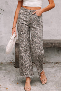 Leopard Frayed Edge Wide Leg Jeans-JUNIPER BLVD-Reef Love