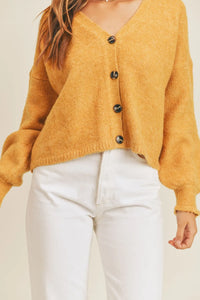 MABLE Long Sleeve Button Down Sweater Cardigan, Mustard-Mable-Reef Love