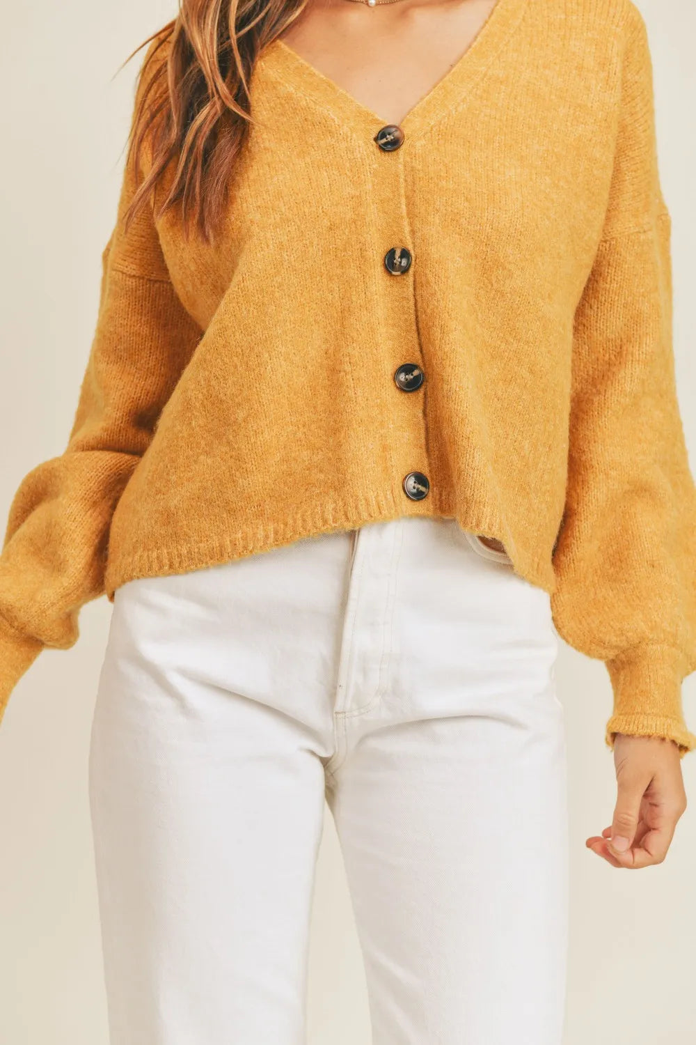 MABLE Long Sleeve Button Down Sweater Cardigan, Mustard-Mable-Reef Love