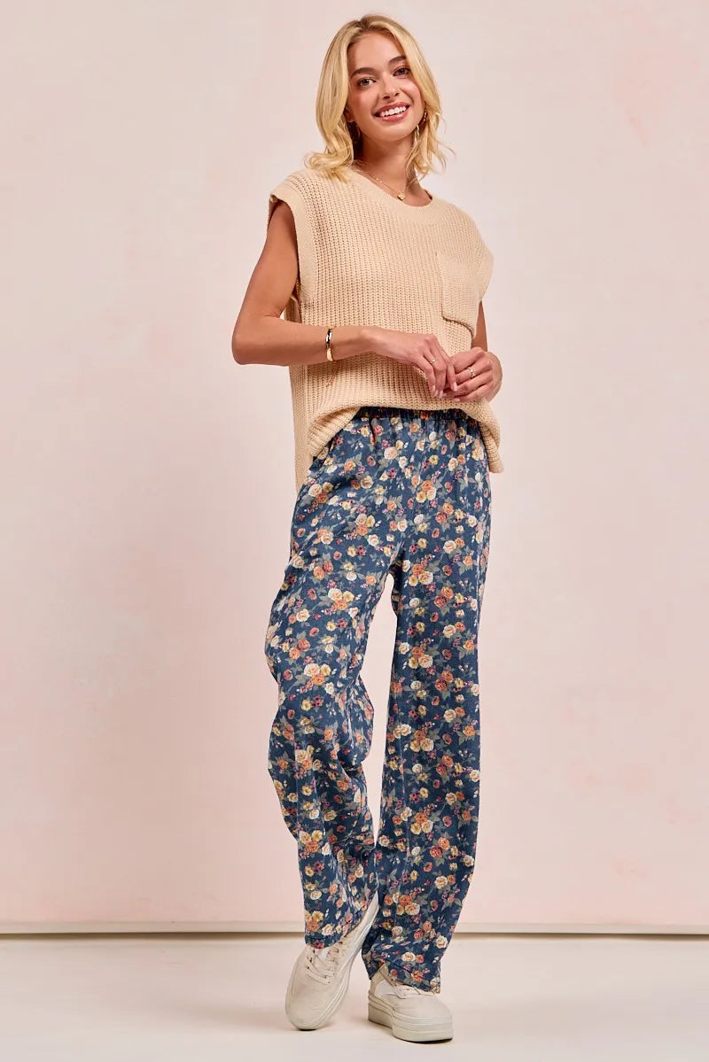 Shop Washed Floral Print Wide Leg Jeans-Boho meets vintage in these Floral Print Wide Leg Jeans featuring a high-waist, relaxed fit, soft floral denim with a touch of stretch. Style meets comfort.-Reef Love Boho-Chic Boutique