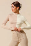 Taupe Color Block Fitted Crop Sweater