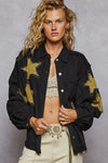Shop POL Star Patch Raw Hem Button Up Denim Jacket-available at Reef Love online boho-chic boutique