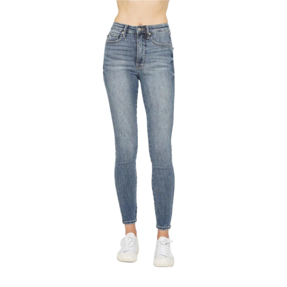 Judy Blue Full Size Tummy Control Contrast Wash Skinny Jeans-Ankle Jeans-Reef Love
