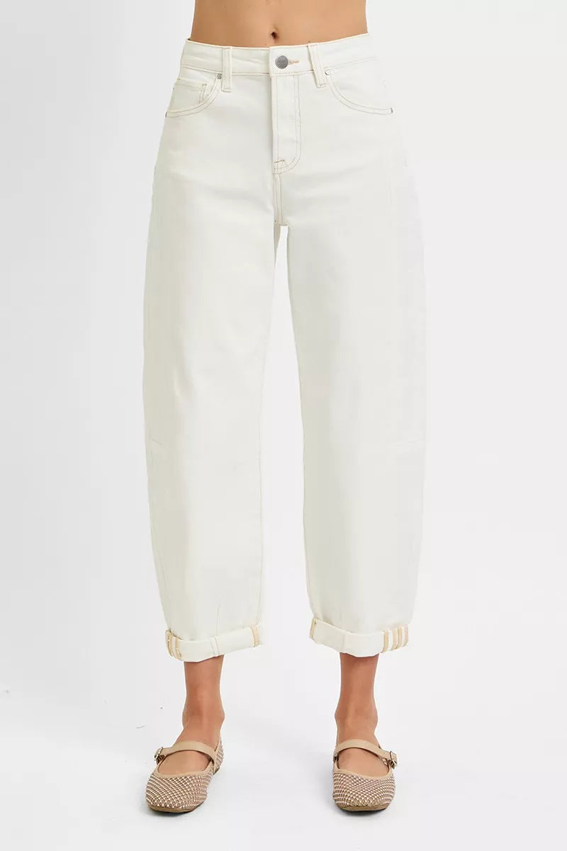 RISEN Winter White High Rise Barrel Cropped Jeans