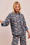 Shop Washed Floral Print Denim Shacket-This Washed Floral Print Denim Shacket features a relaxed oversized fit, button front, and vintage floral wash. Pair with wide leg jeans to complete the look.-Reef Love Boho-Chic Boutique
