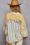 Shop POL Raw Edge Open Front Patchwork Cardigan with Floral Trim-available at Reef Love online boho-chic boutique