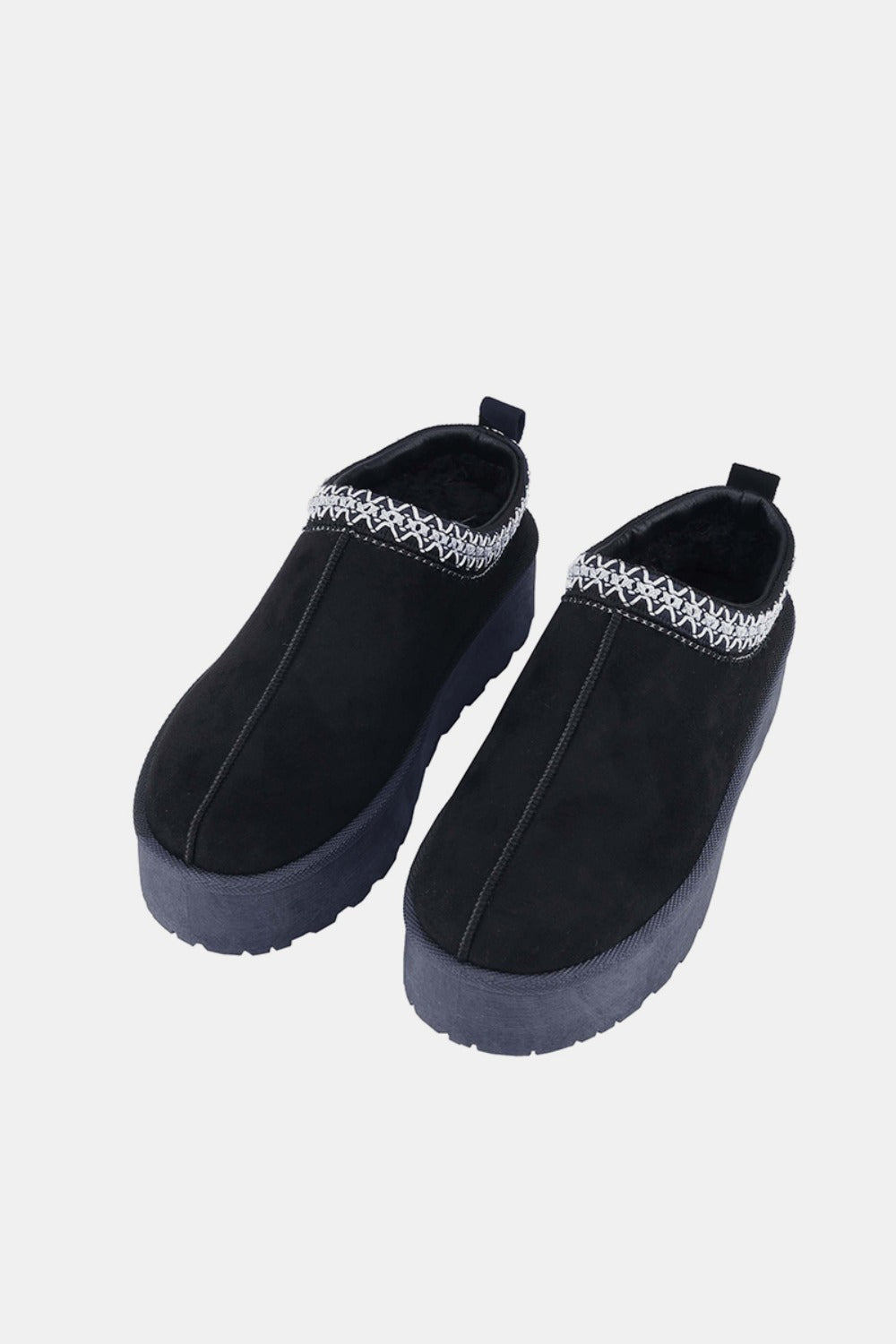 Platform Embroidered Trim Slip-On Boots, Black
