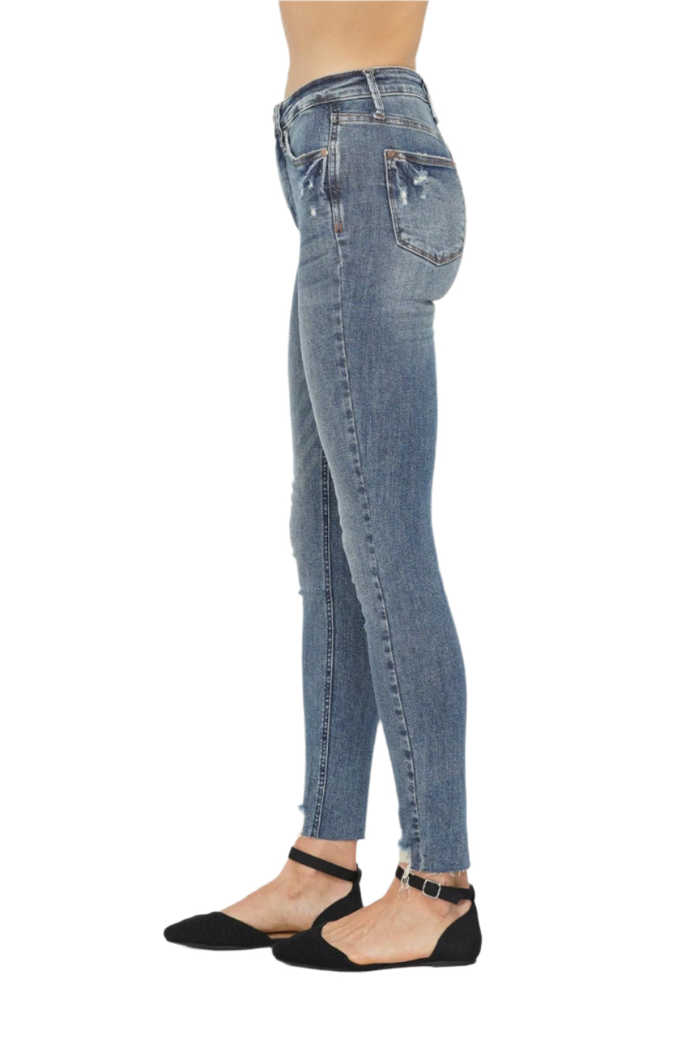 Judy Blue Tummy Control Vintage Wash Hem Destroy Skinny Jeans-Jeans-Reef Love