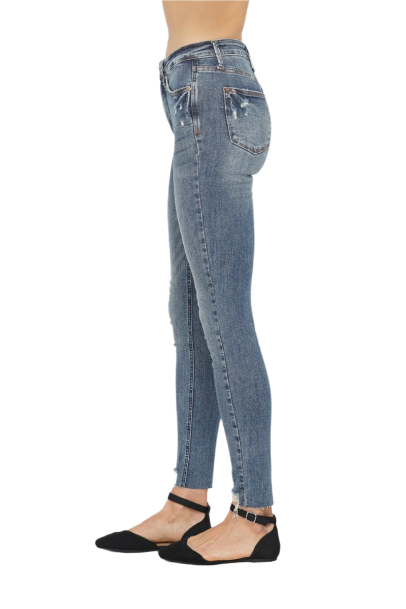 Judy Blue Tummy Control Vintage Wash Hem Destroy Skinny Jeans-Jeans-Reef Love
