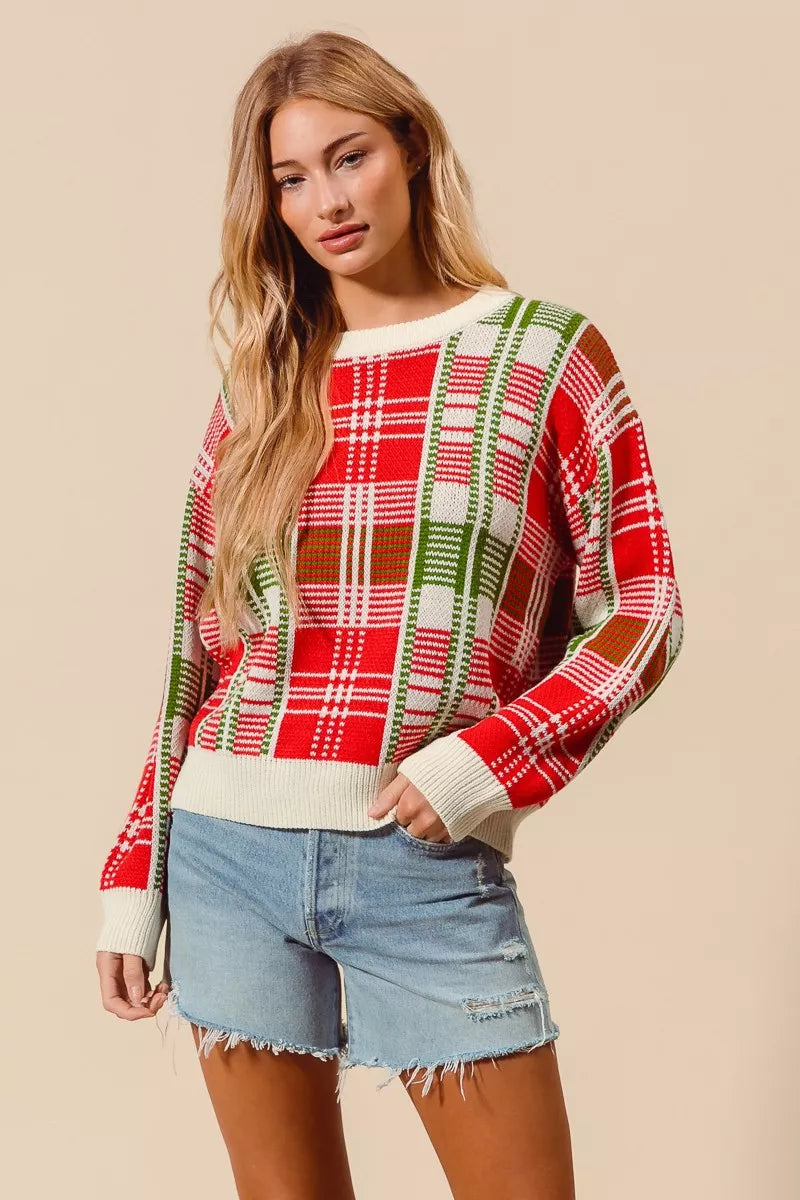 Christmas Color Checkered Plaid Sweater