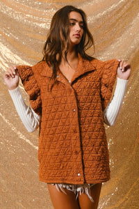 Quilting Knit Ruffle Sleeve Vest, Rust