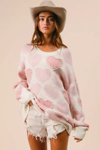 Heart Pattern Sweater with Pearl Detail-BiBi-Reef Love